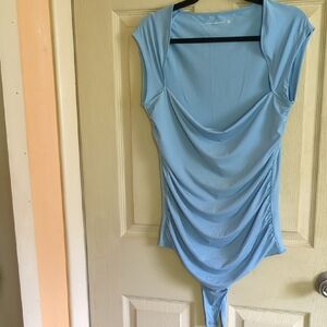 NWOT Abercrombie & Fitch Sky Blue XL Slinky Portrait Bodysuit /Super Str…
